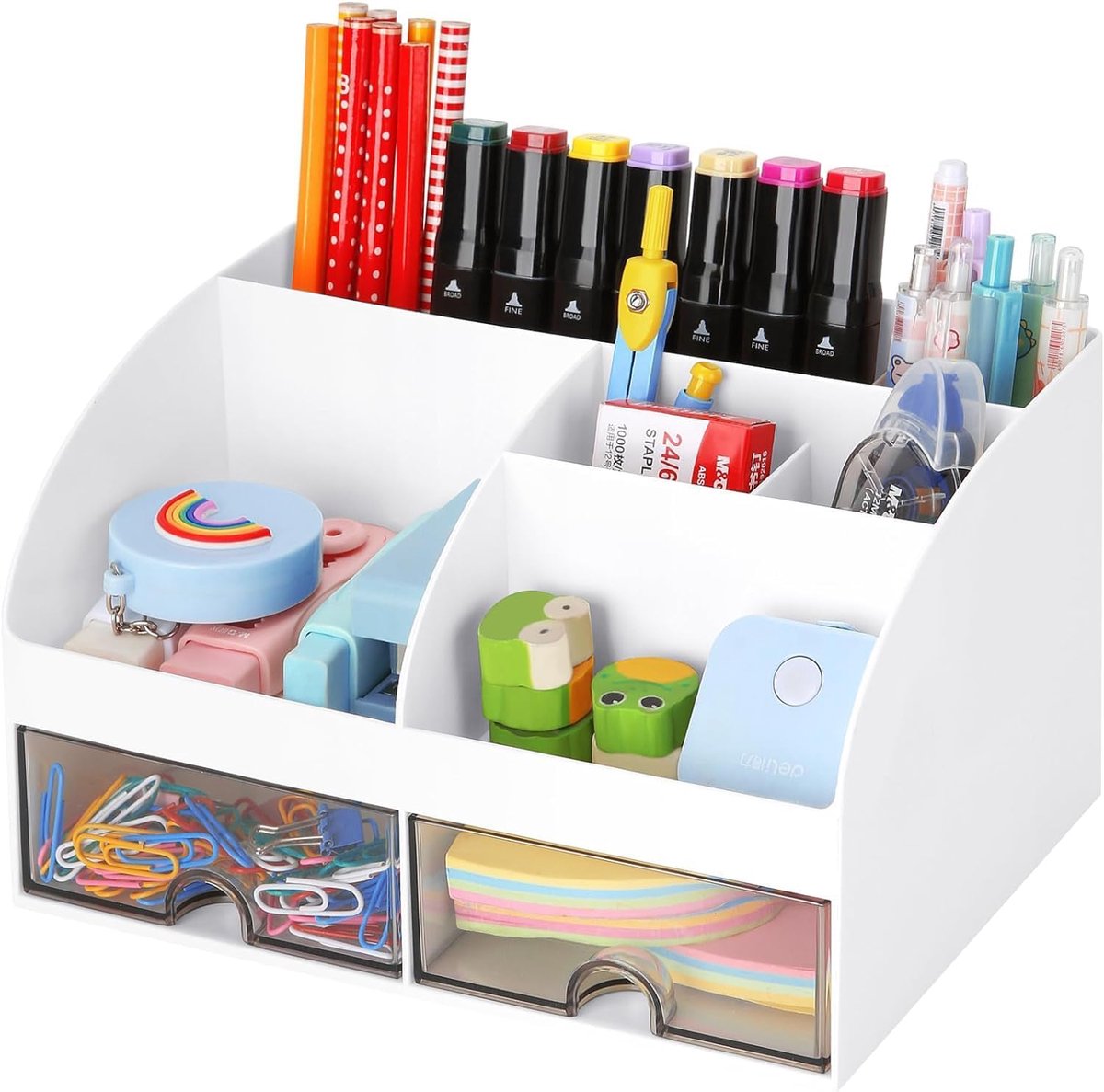 SnelShoppen - Desk Organiser met 2 Laden, Multifunctionele Bureau Organizer - Grote Capaciteit Pennenhouder - Makeup Organizer voor Kinderen, Onderwij