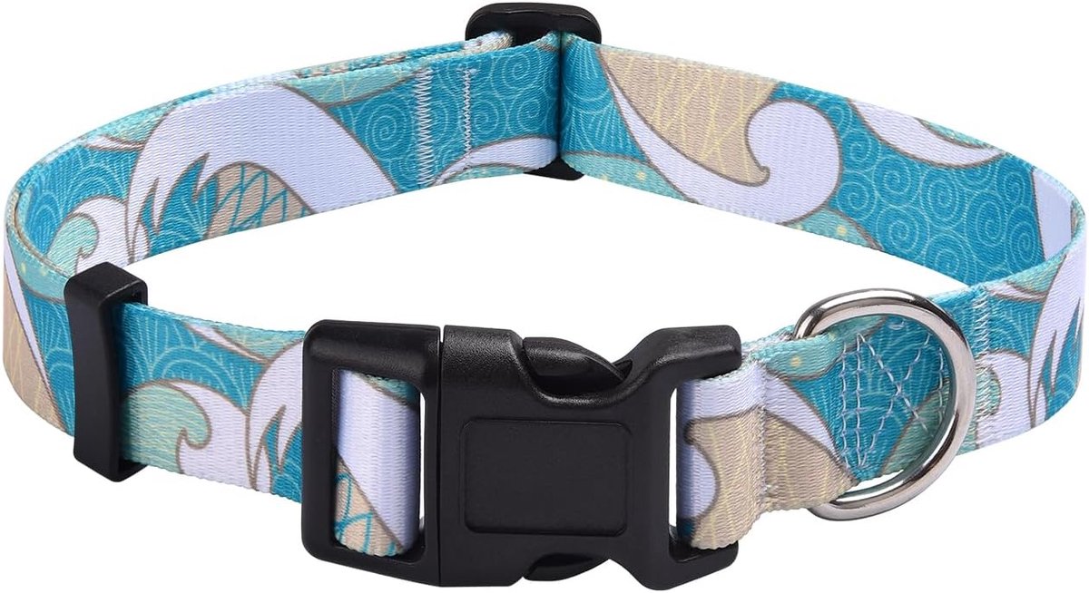 SnelShoppen - Verstelbare Hondhalsband - Bohemian Ethnic Style met Bloemen en Geometrische Patronen - Maat M - Geschikt voor Kleine, Middelgrote en Gr