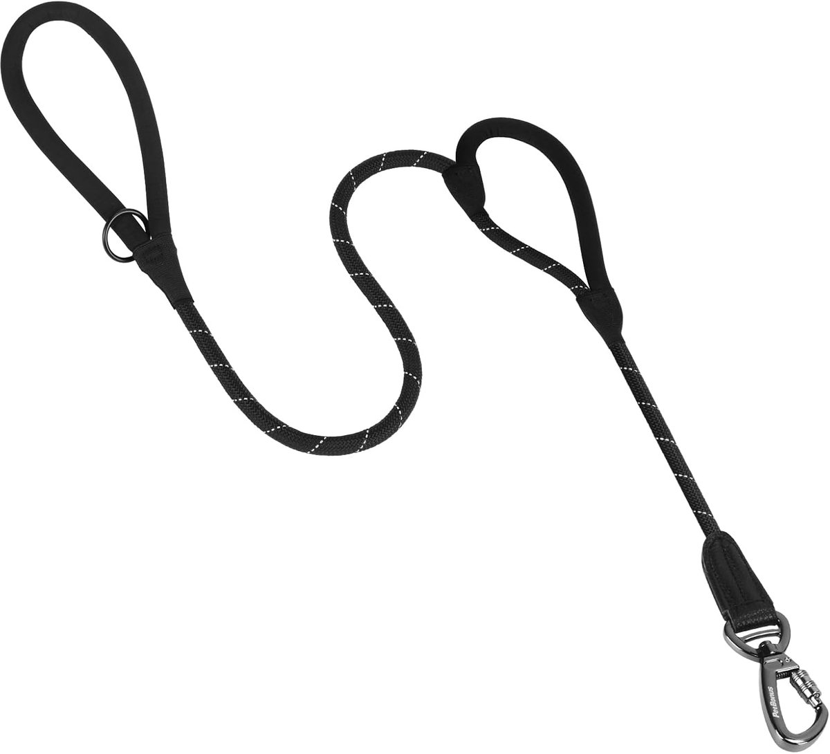 SnelShoppen - Hondenriem met Dubbele Handgreep, 5 m Sterke Training Leash met Vergrendelbare Haak en 2 Comfortabele Gevoerde Handgrepen, Reflecterende