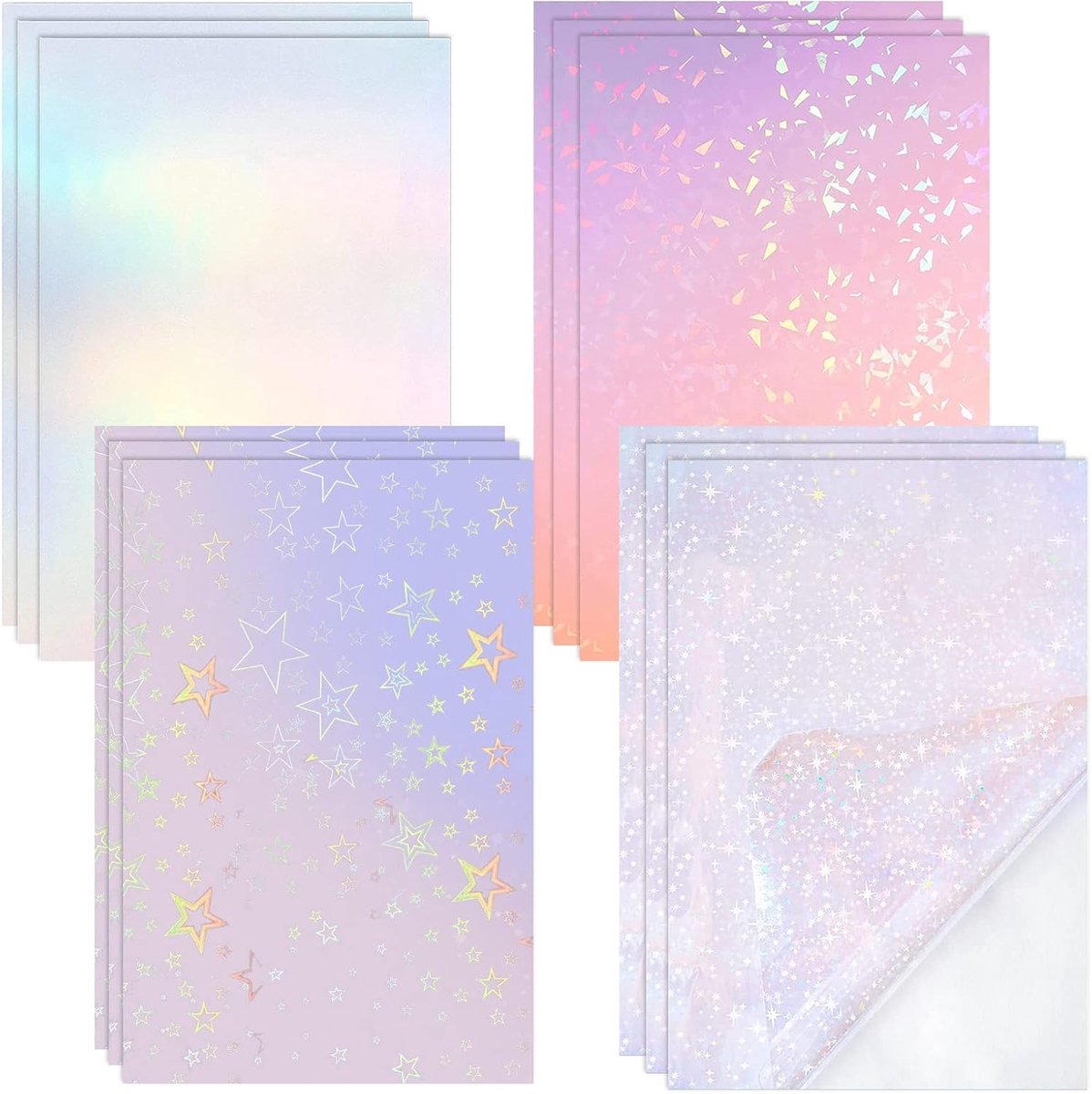 SnelShoppen - Holografisch Stickerpapier A4 - 12 Stuks Holografische Laminatiefilm - Waterdicht Zelfklevend Vinyl - Decoratie voor Feest, Creatieve Pr