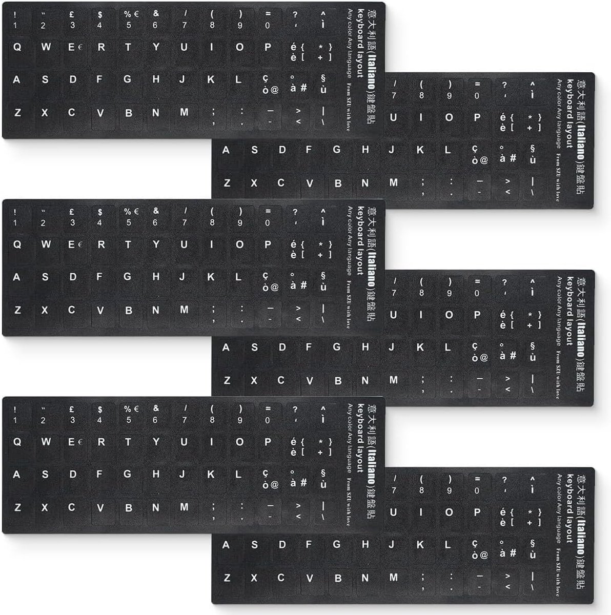 SnelShoppen - 6 Pcs Italiaanse Toetsenbord Stickers, Universeel Italiaans Indeling, Geschikt voor Elk Toetsenbord (Zwart), Hoogwaardige PVC, Gemakkeli