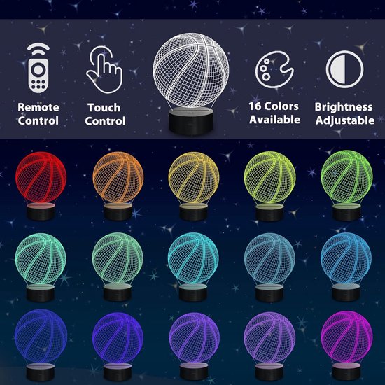 Basketbal Nachtlampje - 3D-Illusielamp Met 16 Kleuren - Decoratieve Bureaulamp - Verjaardagscadeau Voor Sportfans Onder De Kinderen van NCRealher — afbeelding 4