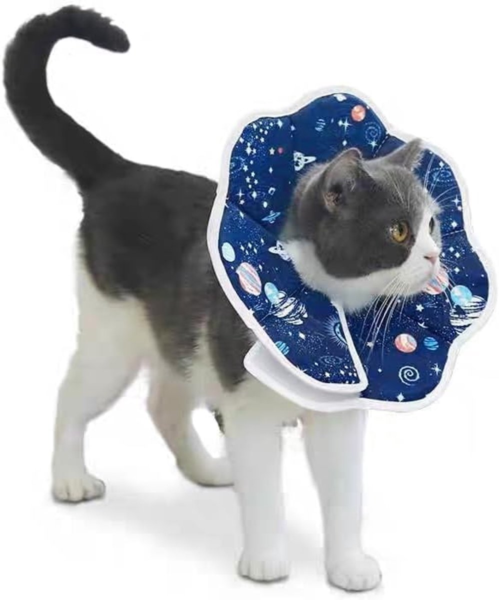 Beschermkraag - Beschermende halsband voor huisdieren - Prikbestendige halsband - Geschikt voor katten en honden na een operatie, voorkomt bijten en likken - Verstelbaar, ademend - Nekbescherming na een operatie - Blauw - Maat M