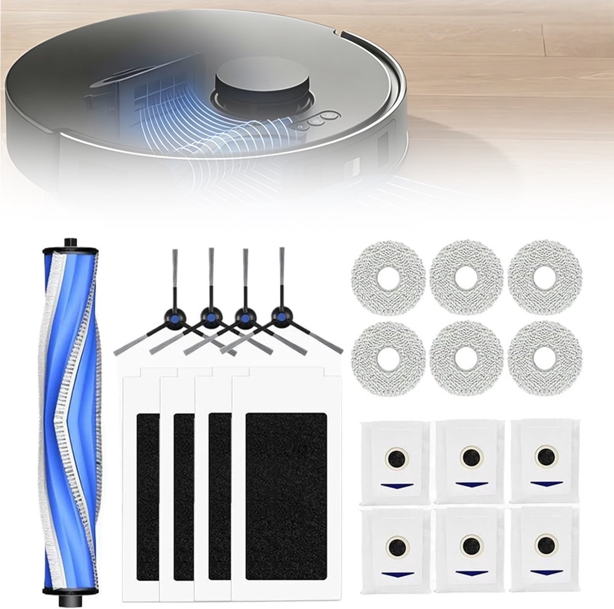 Accessoireset Voor Ecovacs Deebot T30 Pro Omni/T30 Omni - Vervangingsonderdelen Voor Robotstofzuigers - 1 Hoofdborstel 4 Hepa-Filters 4 Doekjes 6 Stofzakken 4 Zijborstels
