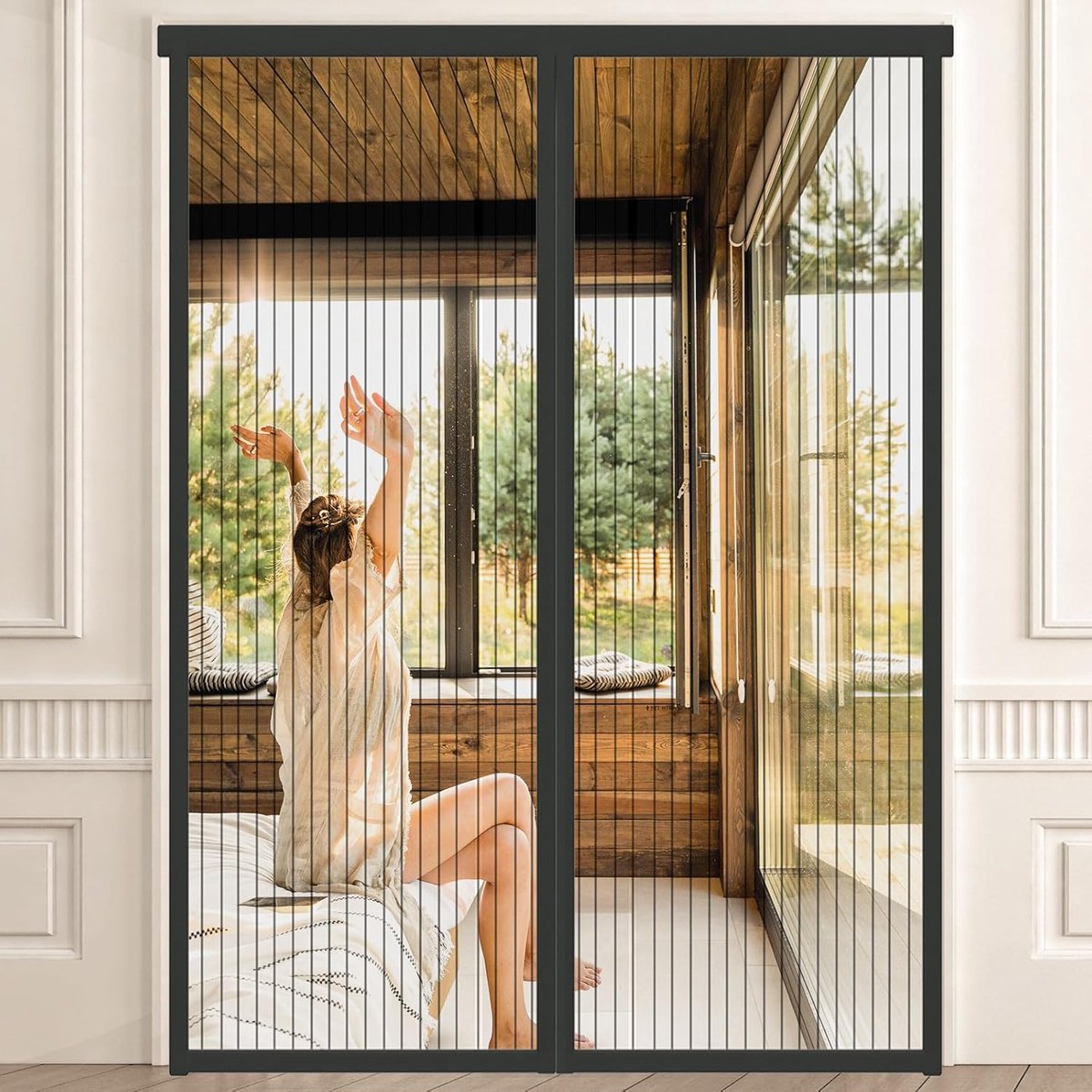 SnelShoppen - Magnetisch Deurgordijn 140 x 240 cm Zwart - Insectenwerend Muggennet voor Balkondeur met Sterke Magneten - Ideaal voor Tuin, Keuken en F