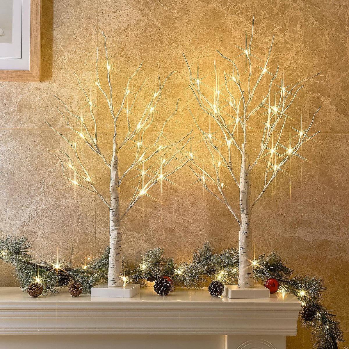 SnelShoppen - EAMBRITE Lichtboom Set van 2 Binnen Decoratieve Takken met 24 LED Warm Wit 60 cm Hoog, Batterij Aangedreven, Perfect voor Kerst, Feest e