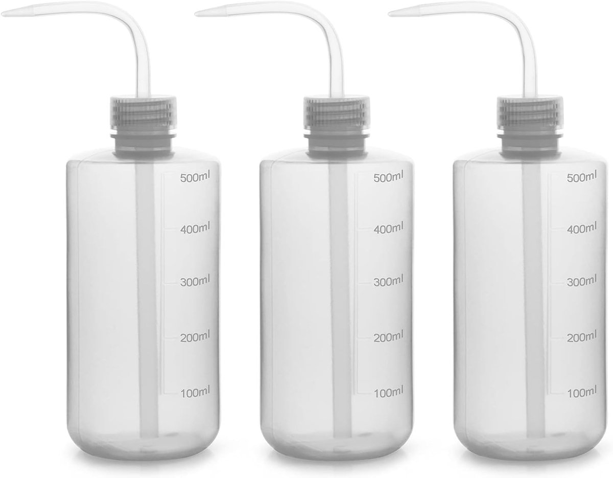 SnelShoppen - 3 Pack Chemische Wasflessen, Plastic Veiligheid Squeeze Flessen, LDPE met Smalle Mond, 500ml (8oz) voor Laboratorium en Huishouden