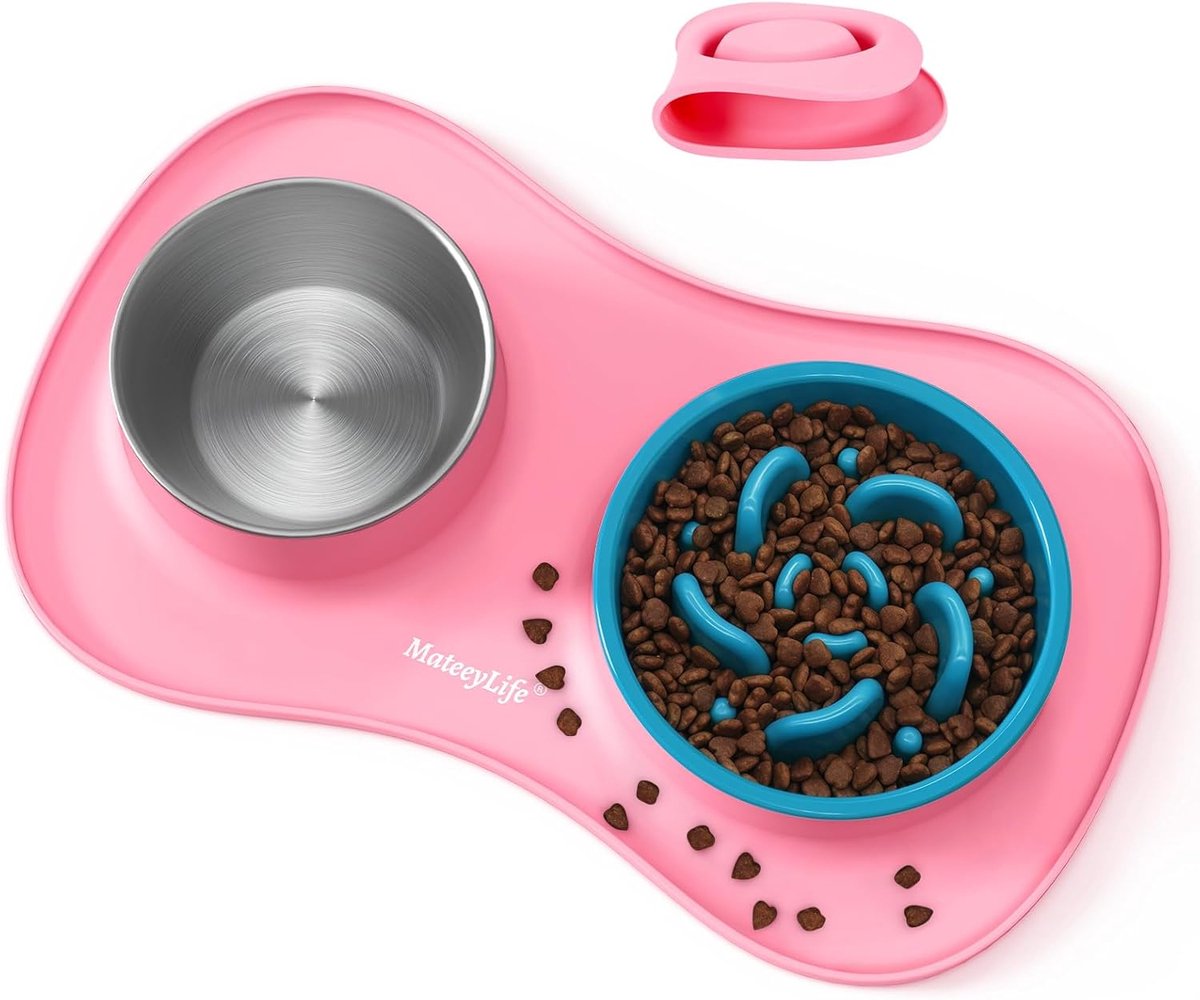 SnelShoppen - Grote 3-in-1 RVS Hondenkom met Antislip Siliconen Mat - Roze - Perfect voor Thuis, Buiten, en Reizen