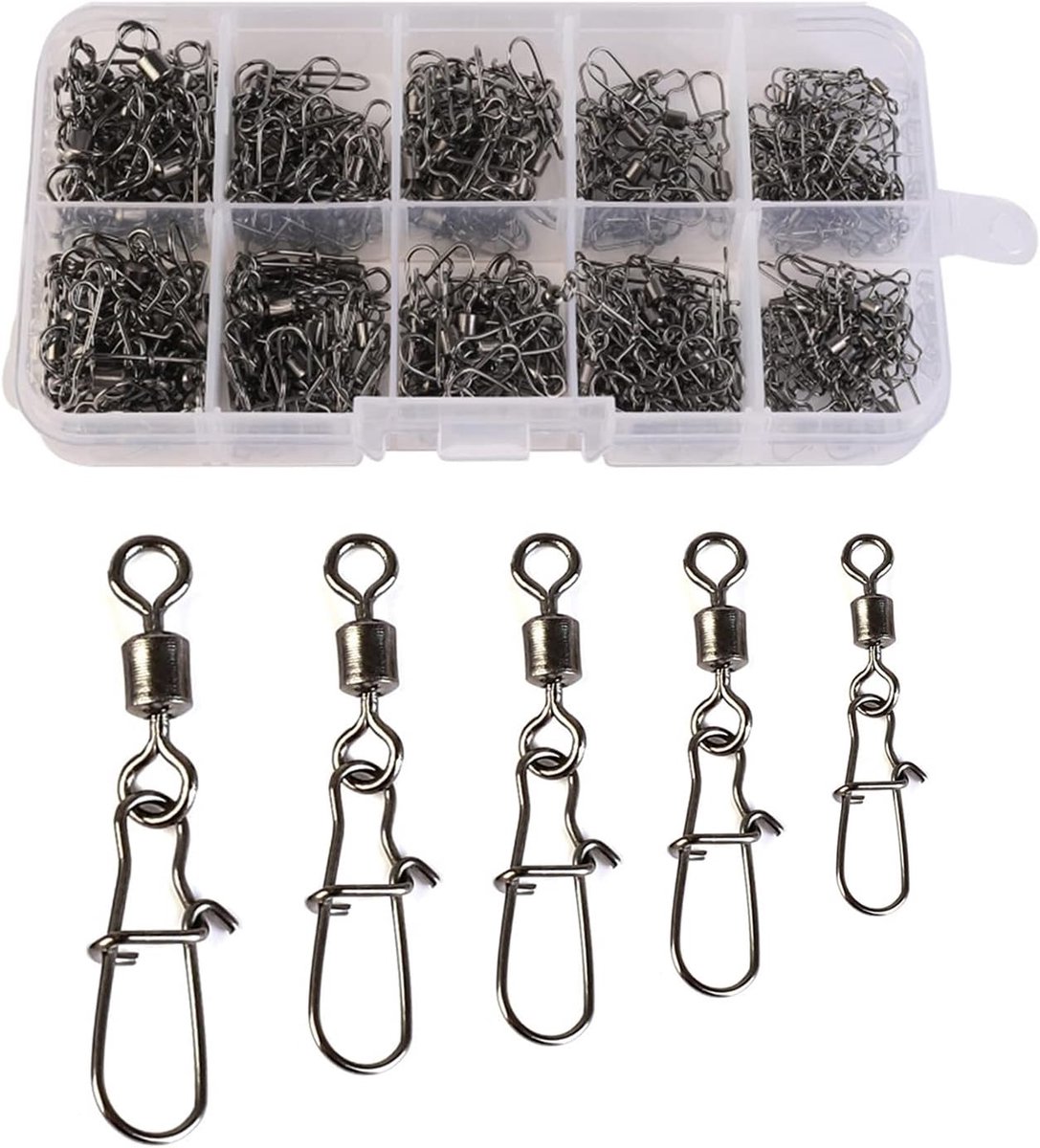 SnelShoppen - 210pcs Vissershulpmiddelen Set met Snaps, Swivels en Connectoren voor Eel, Trout en Carp - Corrosiebestendig en Sterk