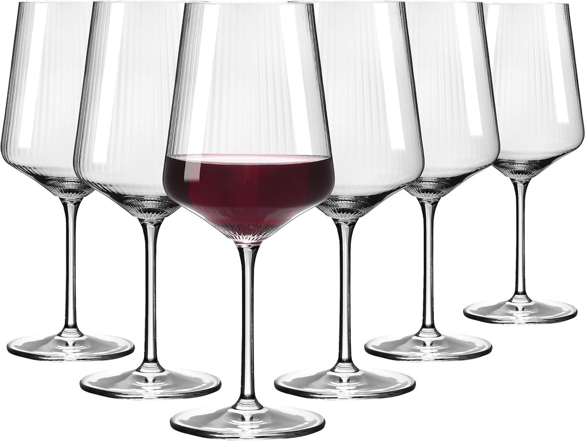 Ritzenhoff Wijnglazen Rode Wijn - 6 Stuks - Geribbeld Kristalglas - 540 ml - Luxe Wijnglazen - Geschikt voor de Vaatwasser