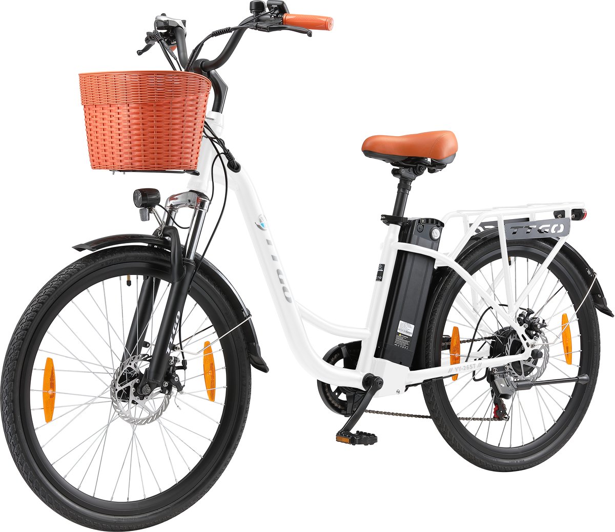 SmartAI Elektrische Fiets - 250W Motor - 36V14.5Ah Accu - 26x1.75" Banden - Max Snelheid 25km/u - Max Bereik 60-75km - Shimano 6 Versnellingen - Wit