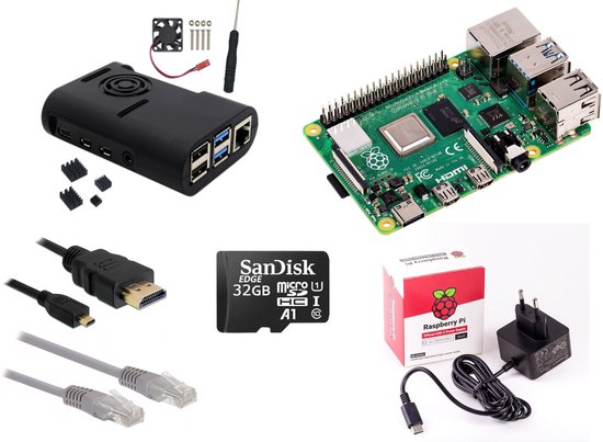 Raspberry Pi 4 - 4Gb - Fan kit - 2019 - standaard inclusief heatsinks, ventilator en 3A voeding
