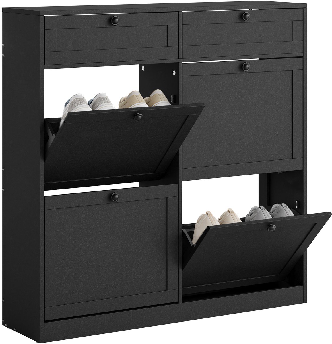 Schoenenkast met 4 deuren en 2 laden- schoenenrek afmetingen 100×26×100 cm- zwart