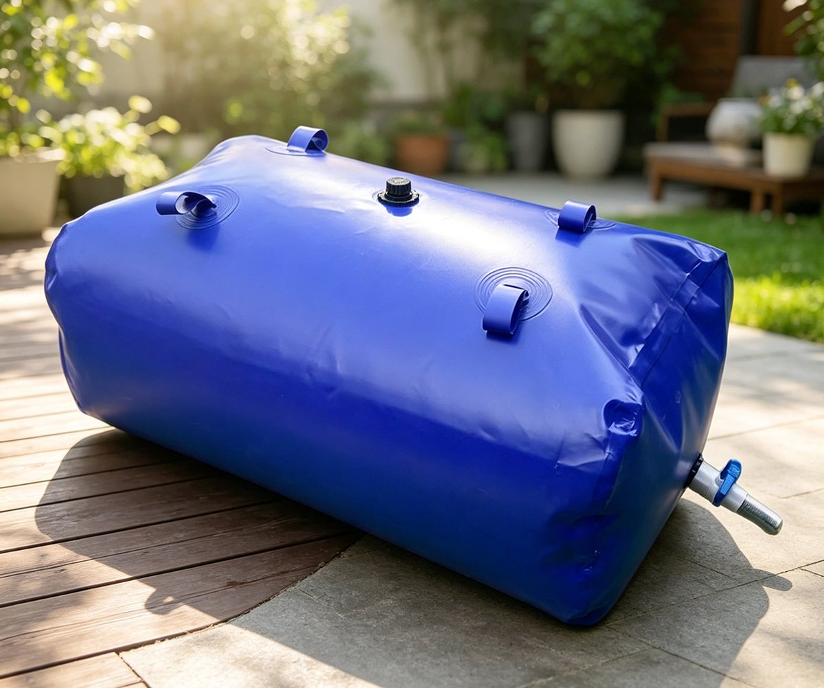 Opvouwbare draagbare waterzak van 240 liter brand- en droogtebestendig blauw geschikt voor campers en vrachtwagencabines afmetingen 1*0,6*0,4 m