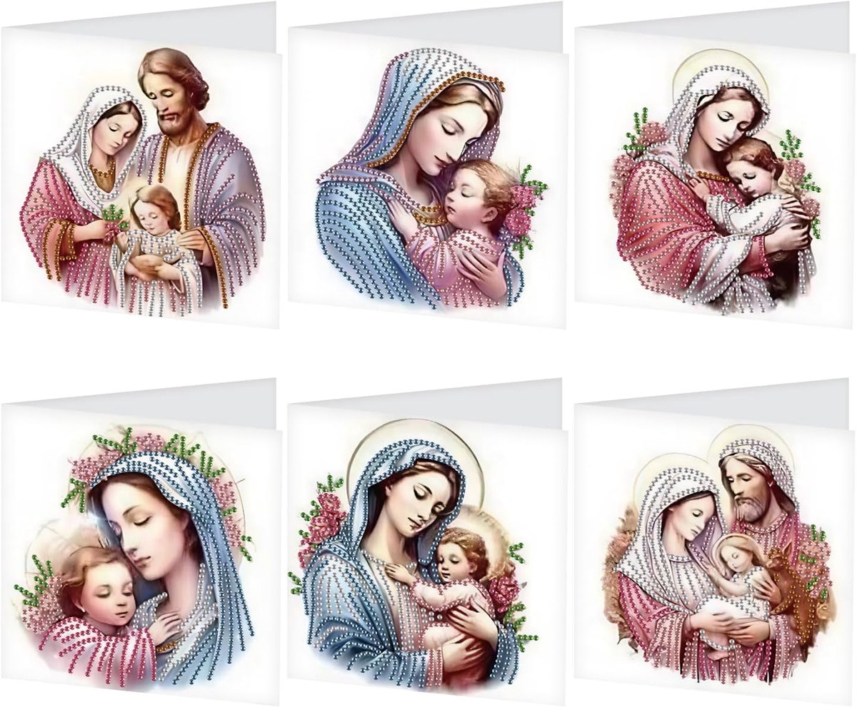SnelShoppen - 6 Stuks Diamant Schilderen Kaarten Verjaardag Happy Birthday Sint Maria Diamant Verjaardagskaarten met Envelop - Creatieve DIY Kaarten v