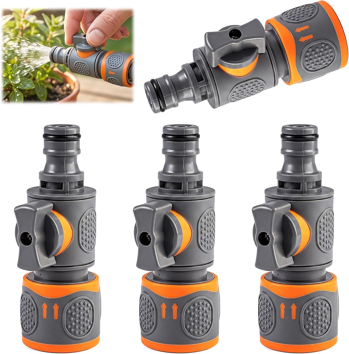 SnelShoppen - 4 Stuks Slangverbinders met Afsluitventiel | Tuinslangkoppeling met Regelventiel 1/2 Inch voor Tuinirrigatie, Autowassen en Wateraanslui