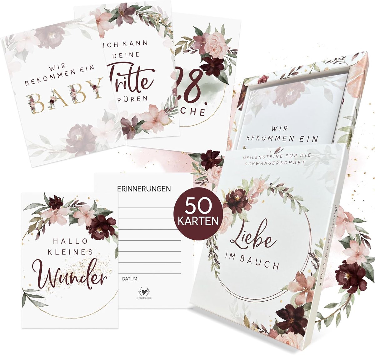 SnelShoppen - Milestone Cards Aankondiging Zwangerschap - 50 Kaarten incl. Cadeau Doos - Herinneringen Vastleggen - Perfect voor Aanstaande Moeders