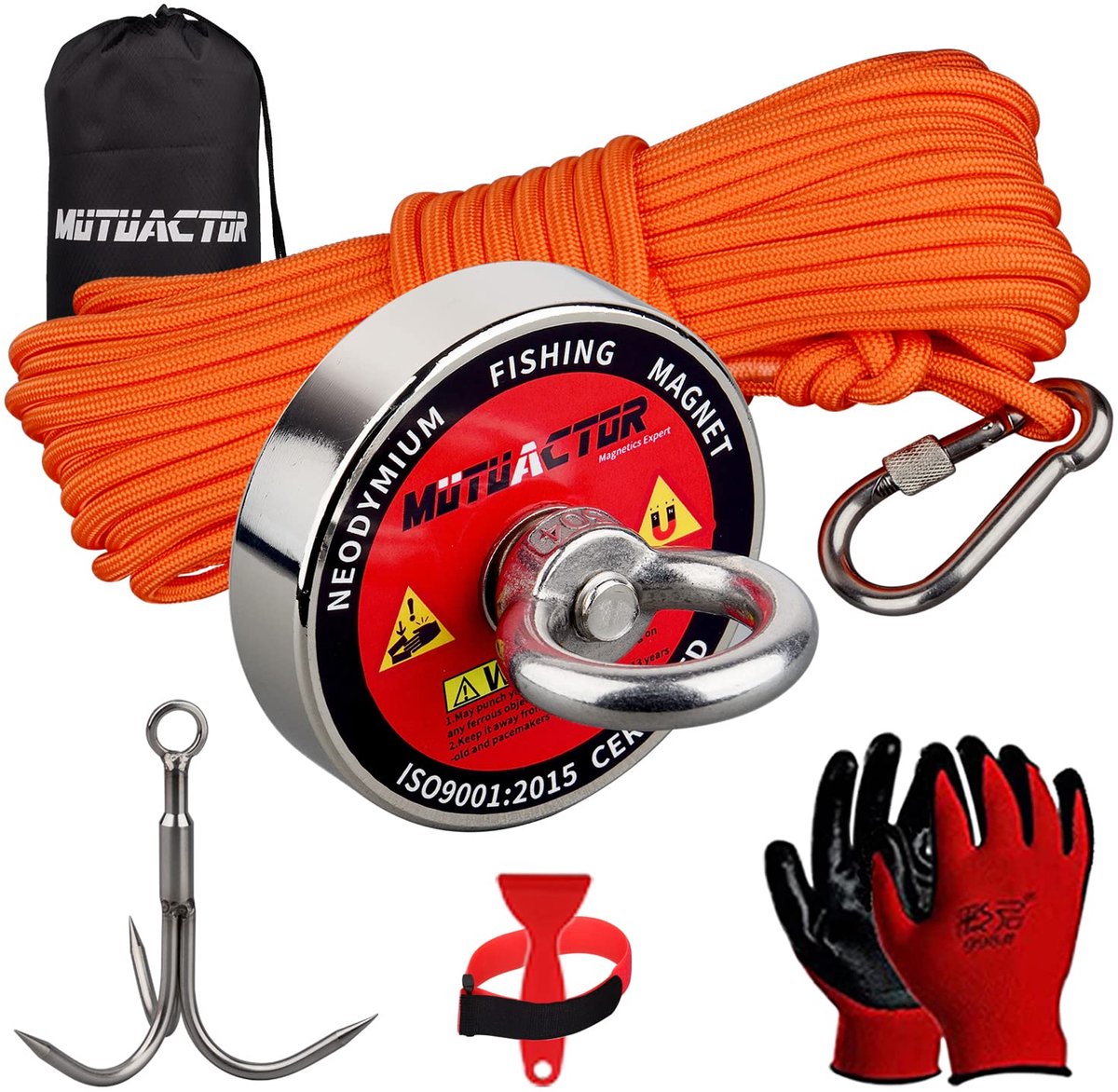 SnelShoppen - Sterke Vis Magnet Kit 180 kg met Treble Haak, Neodymium Magnet N52, 20 m Sterke Touw, Ideaal voor Magnetisch Vissen en Verloren Voorwerp