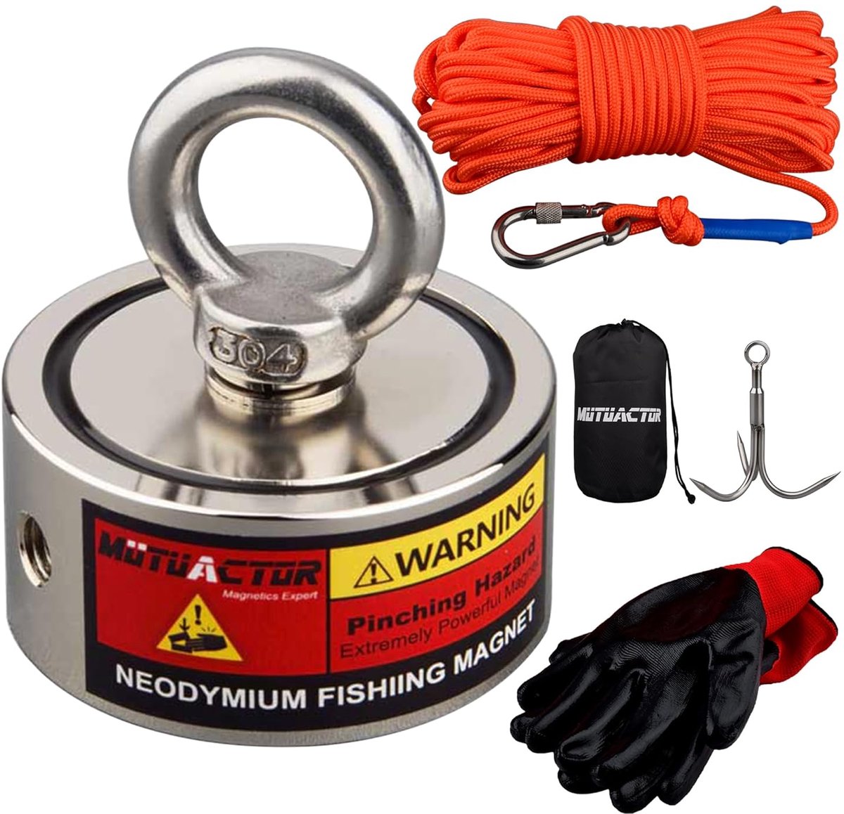 SnelShoppen - 320 kg Sterke Vis Magneten - N52 Neodymium Ophaalmagneten met 20m Duurzame Touw, Inclusief Waterdichte Handschoenen en Opbergzak voor Ma