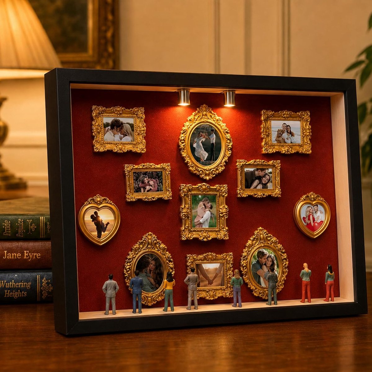 SnelShoppen - DIY Mini Museum Silhouette Box met LED, Vintage Mini Photo Frames, Miniatuur Mensen Figuren, Persoonlijke Cadeau voor Valentijnsdag, Huw