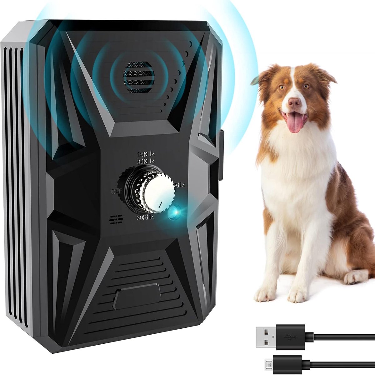 SnelShoppen - Ultrasonic Anti-Bark Device voor Honden, 3 Instellingen, Verstelbare Frequentie, 100 m Bereik, Ultrasone Geluid voor Binnen en Buiten Ge