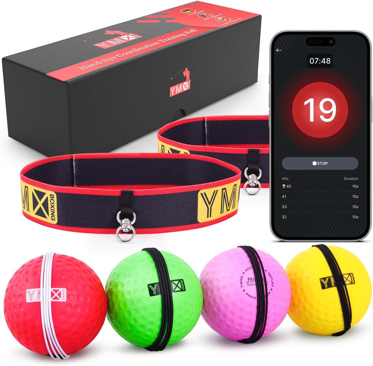 SnelShoppen - Ultimate Training Ball Set - 4 Reactie Ballen + 2 Verstelbare Hoofdbanden - Voor Reflex Timing, Nauwkeurigheid, Focus en Hand-Oog Coördi