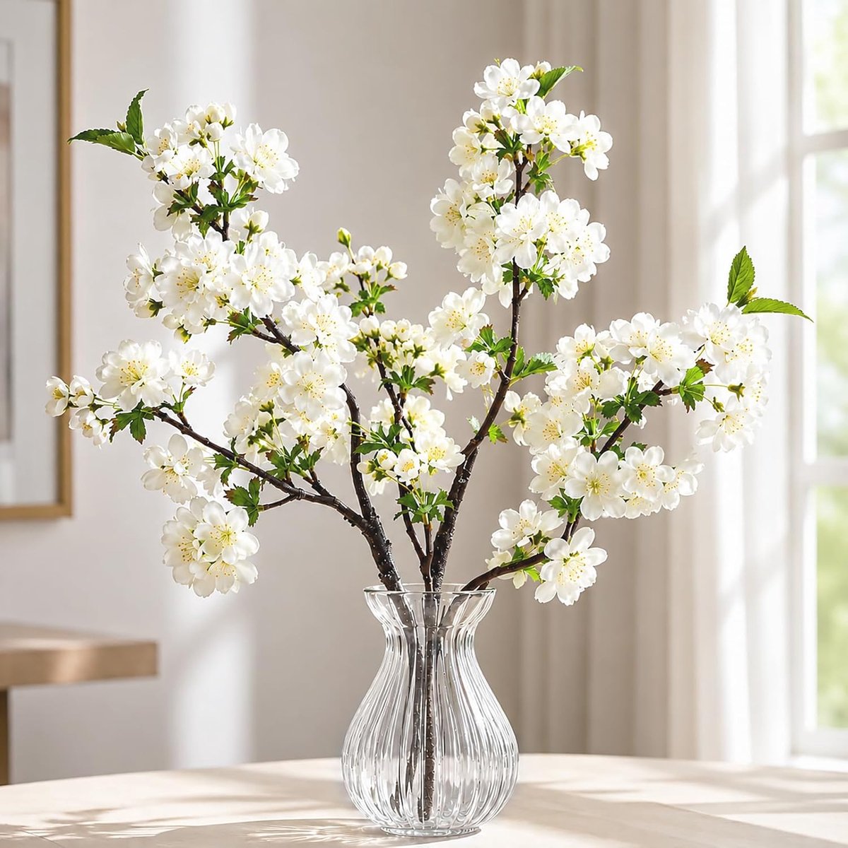 SnelShoppen - 3 stuks kunstmatige kersenbloesemtakken 49 cm - Witte kunstbloemen - Levensechte lentedecoratie voor woonkamer, vaas, kamerplant, feeste