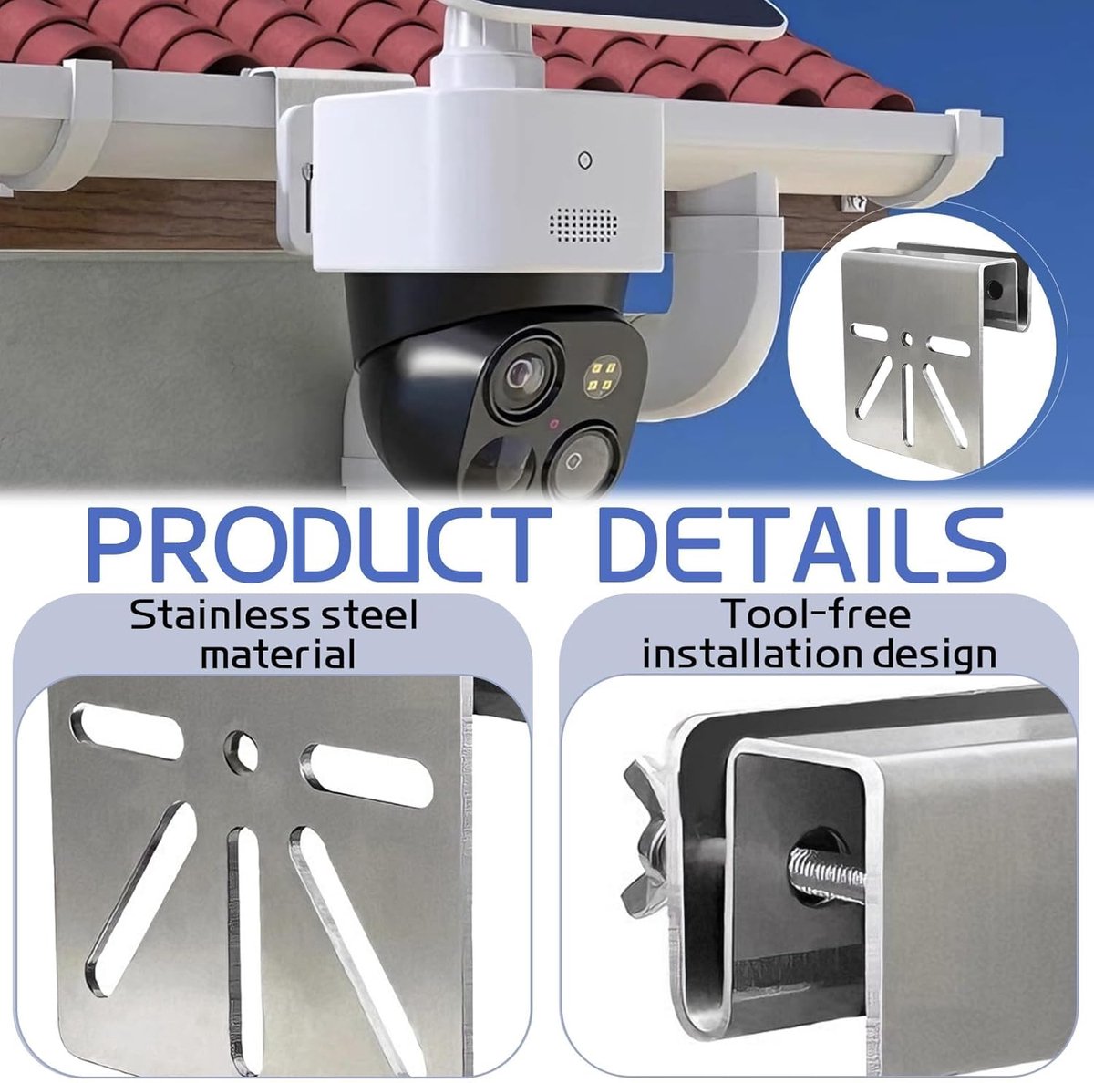 SnelShoppen - RVS Dakgoot Houder Geschikt voor Beveiligingscamera's, Sun Holder met Roestvrije Schroeven, Geen Boren Installatie, Perfect voor PTZ Bui
