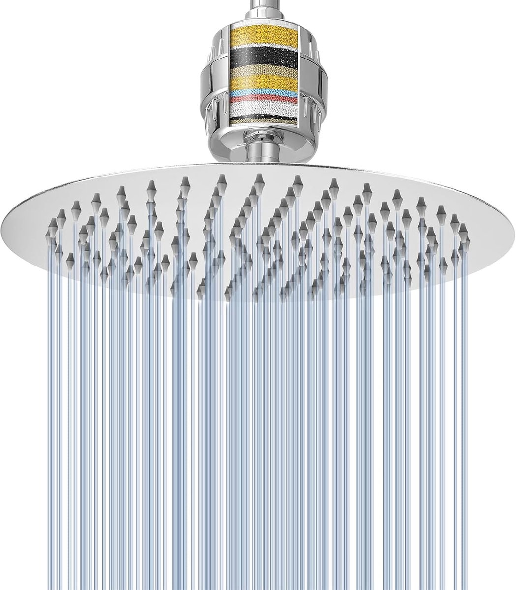 SnelShoppen - Regen Douchekop Set met Douchefilter, Hoge Druk RVS Douchekop 25 cm Rond, Ideaal voor Hard Water, Luxe Douche Ervaring