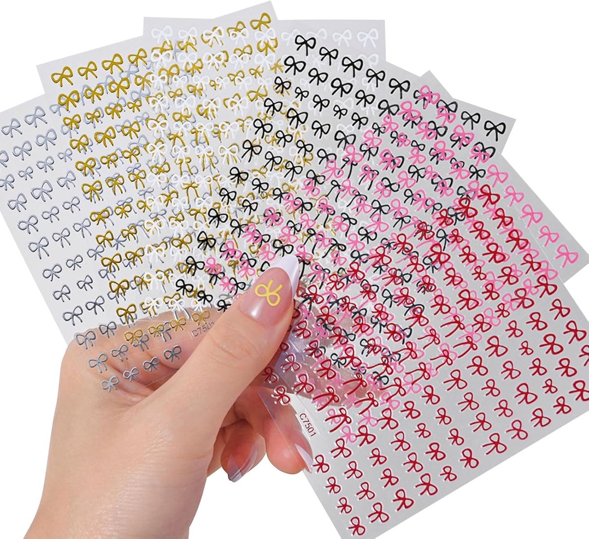 SnelShoppen - 12 Bladen Bogen Nagel Stickers 3D Zelfklevende Nagel Kunst Stickers in Roze Wit Rood - Perfect voor Elegante Nagelontwerpen voor Vrouwen