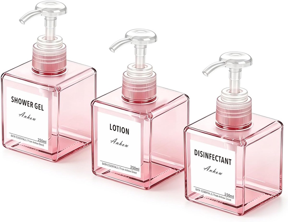 SnelShoppen - Zeepdispenser 250ml - Douchegel en Shampoodispenser voor Keuken en Badkamer - Moderne Roze Vloeistofdispenser met Waterdichte Lijm - 6,8