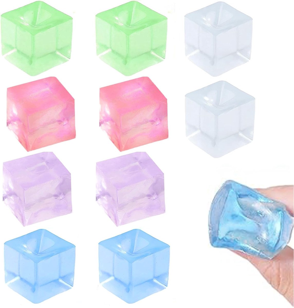 SnelShoppen - Pack van 10 Squishy IJsblokjes Stressverlichting, Zacht en Rekbaar, Perfect voor Feestjes, Kinderen en Sensory Play, Meerkleurig (Paars,