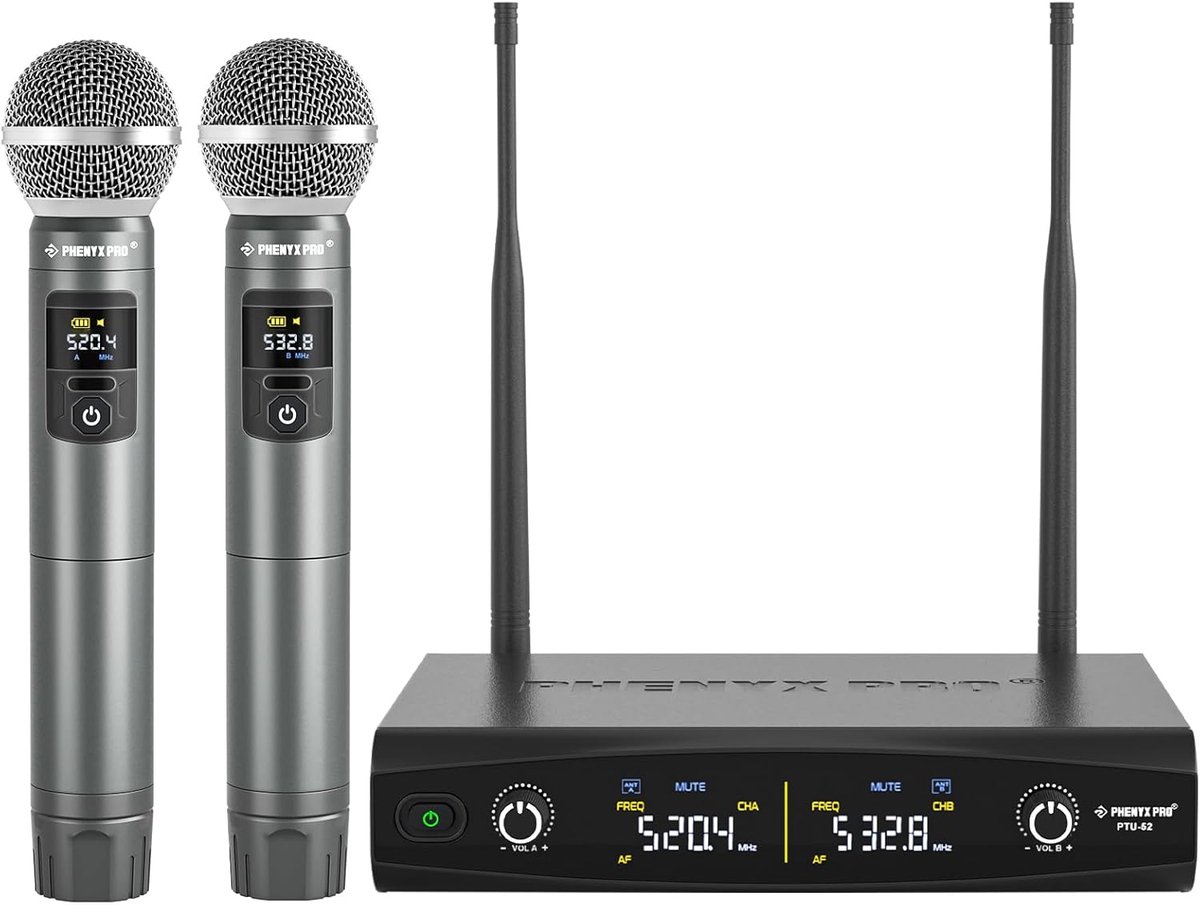SnelShoppen - Draadloos Microfoonsysteem met 2 Handheld Microfoons, UHF Frequencies, 60m Bereik, Geschikt voor Karaoke, Feesten en Kerken - Stabiele D