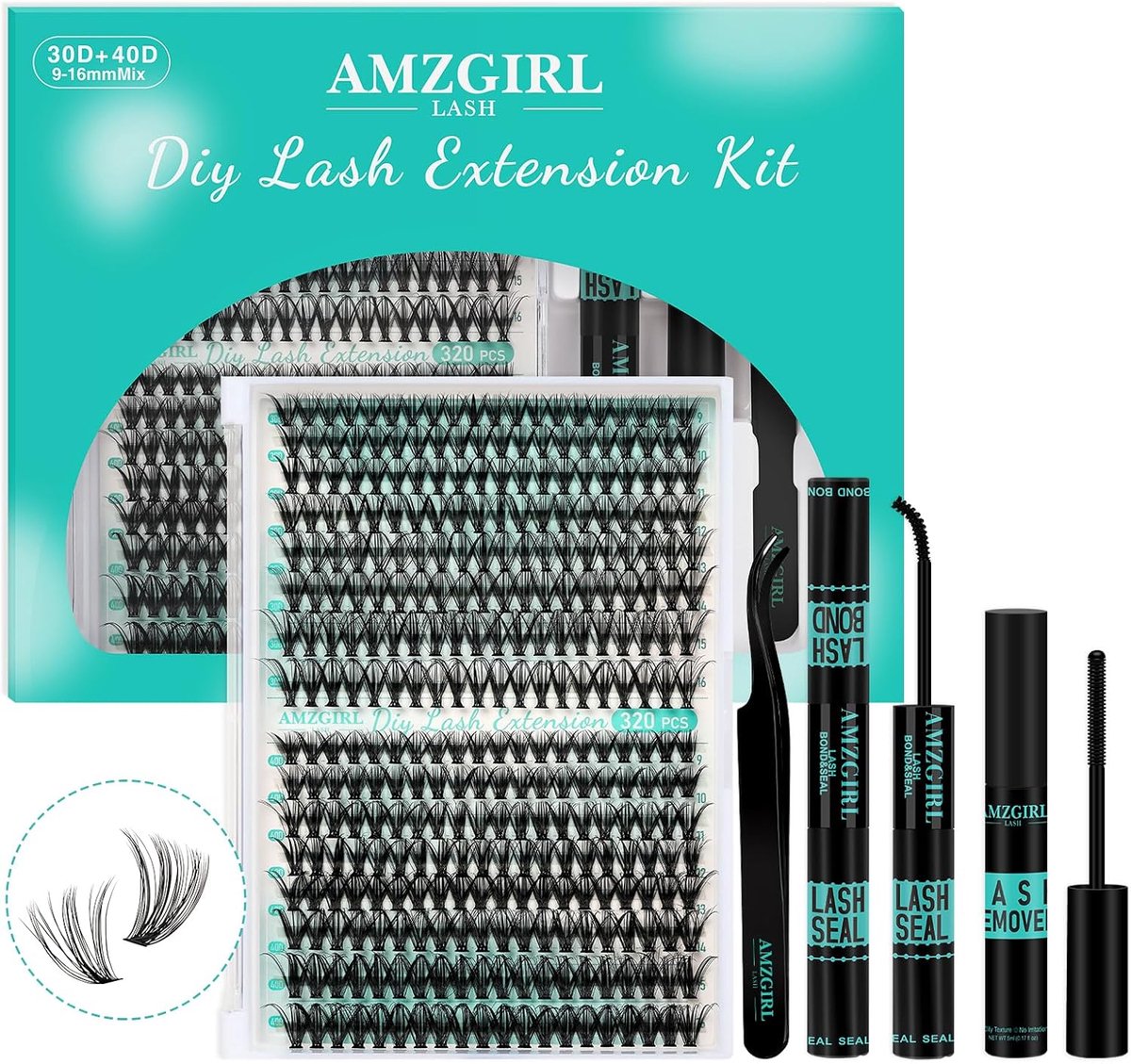 SnelShoppen - 320 Stuks 3040D Wimperextensions voor een Natuurlijke Look Thuis - DIY Set met Wimperlijm, Wimperverwijderaar en Pincet (9-16 MIX KIT)