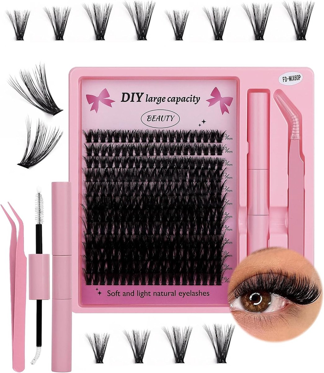 SnelShoppen - DAFNE 240 stuks Wimperextensies Set 60D Curl Lash Extensions, Doe-Het-Zelf Wimperverlenging Thuis, Inclusief Wimperlijm en Pincet (10-16