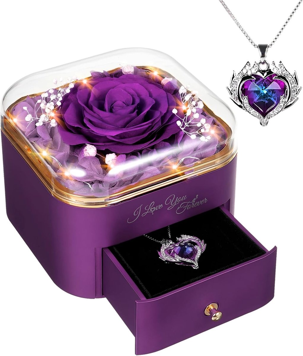 SnelShoppen - Moederdag Geschenk met Eeuwige Roos en Engel Vleugel Ketting voor Moeder, Grootmoeder, Vrouw - Perfect voor Verjaardag, Valentijnsdag, J