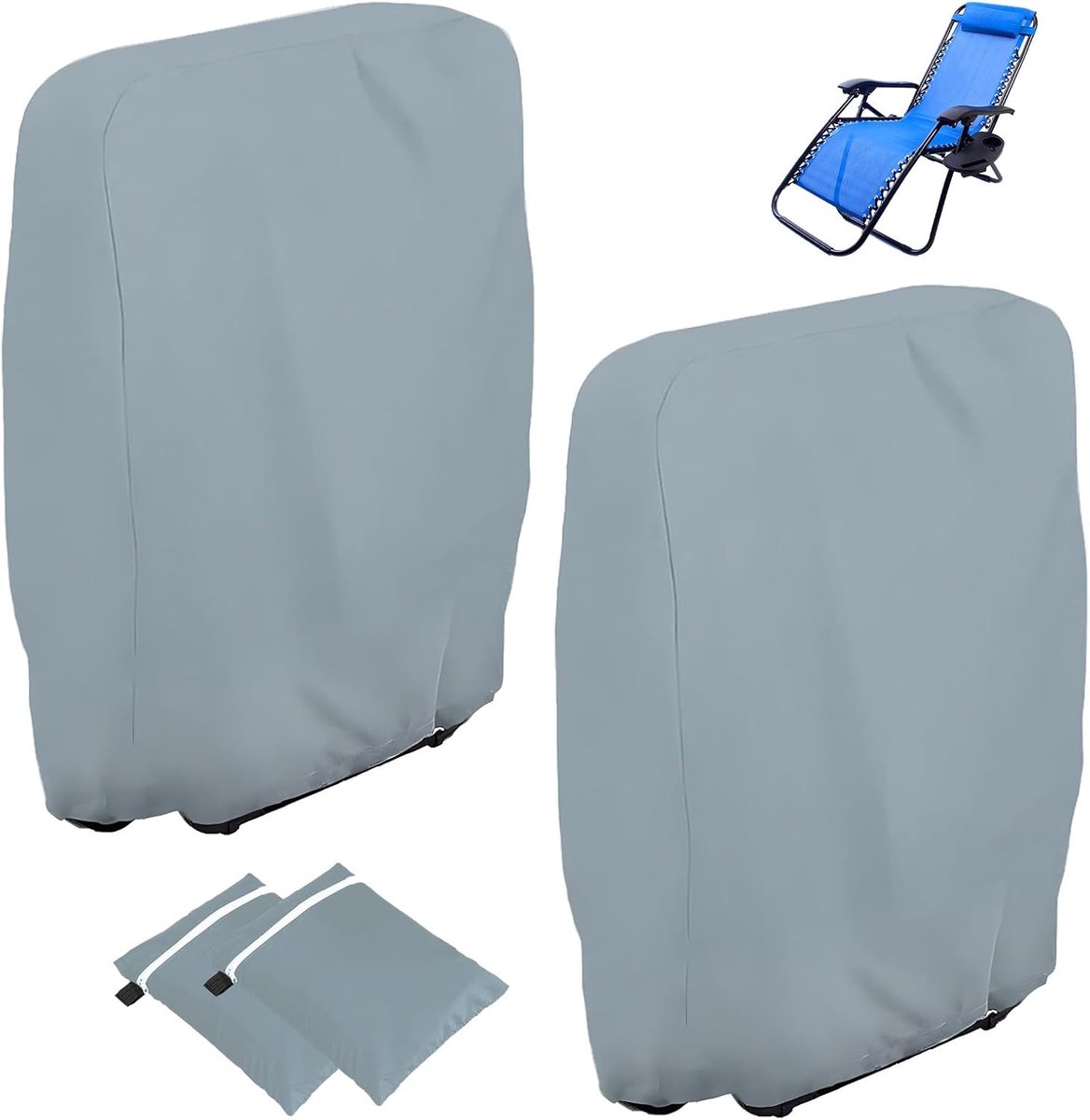SnelShoppen - Tuinmeubelhoezen set van 2 - Grijze Opvouwbare Stoelbescherming - Waterproof, UV-bestendig, 210D Oxford Stof - Ideaal voor Buiten, Tuin,