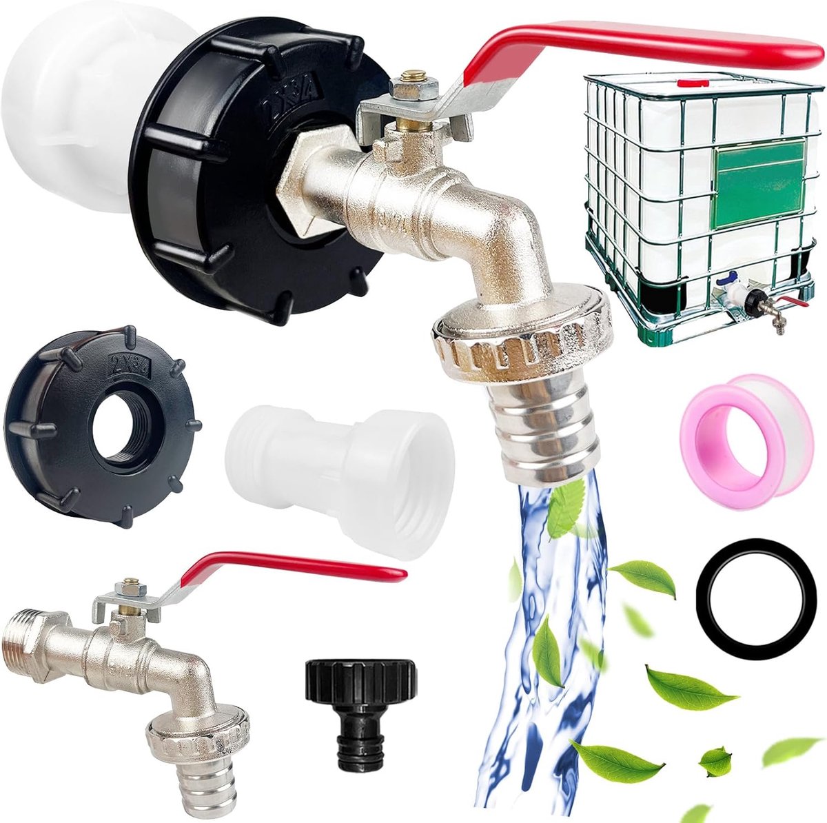 SnelShoppen - IBC Tank Accessoires Set met Drain Tap 3/4 inch, IBC Adapter Cap 3/4" Draad, S60x6 Verlengstuk voor 1000L Water Tank, Perfect voor Regen
