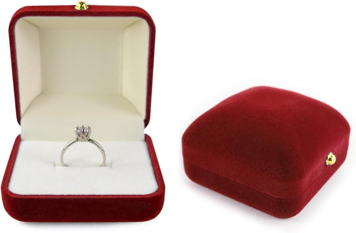 SnelShoppen - Luxe Ringen Box - Velours Ringopbergdoos - Elliptische Ringdoos voor Verlovingsring & Trouwringen - Rood met Gouden Sluiting - Perfect v