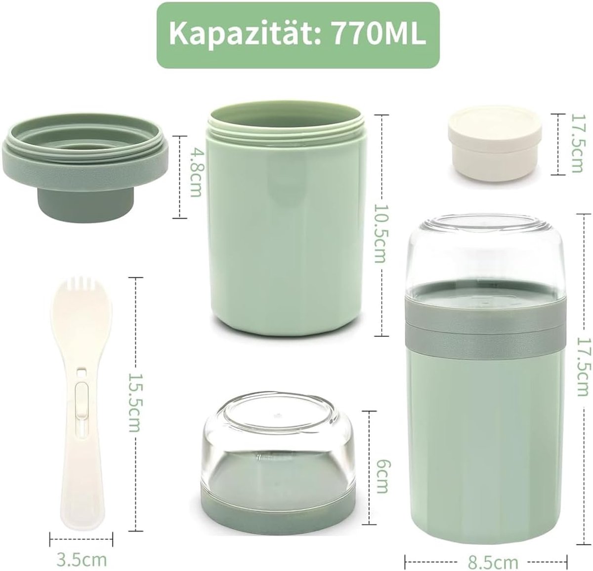 SnelShoppen - 2 stuks Mueslibekers to Go met Lepel - 700 ml Yoghurtbeker To Go - 2-laags Design - Lekvrij - Ideaal voor Cornflakes en Muesli - Ontbijt
