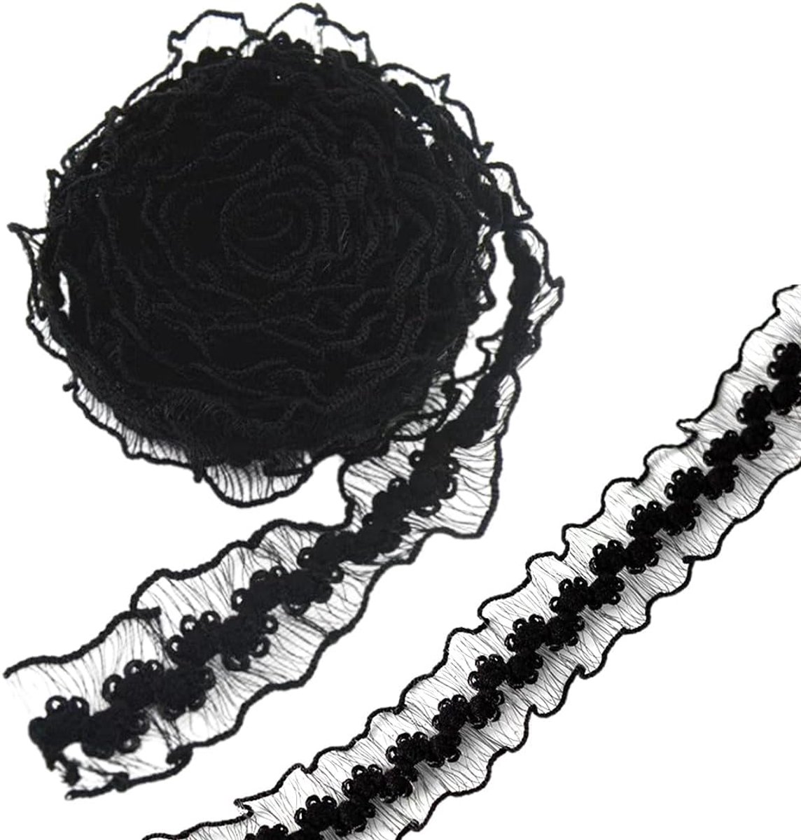 SnelShoppen - 20m Vintage Kantlint Viskatoen Decoratieband voor Bruiloft & DIY Projecten (2cm) Zwart - Elegante Versiering voor Cadeaus & Feesten