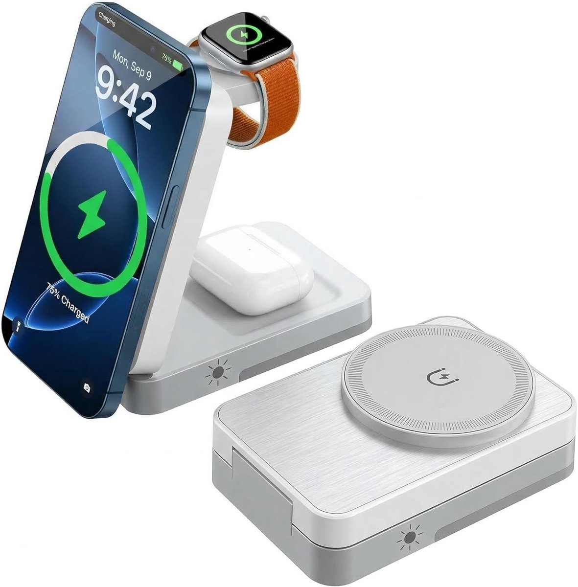 SnelShoppen - 3-in-1 Draadloze Oplaad Dock voor iPhone 16/15/14/13/12, Compatibel met AirPods Pro en Apple Watch, 15W Snellader, Wit, Perfect voor Thu