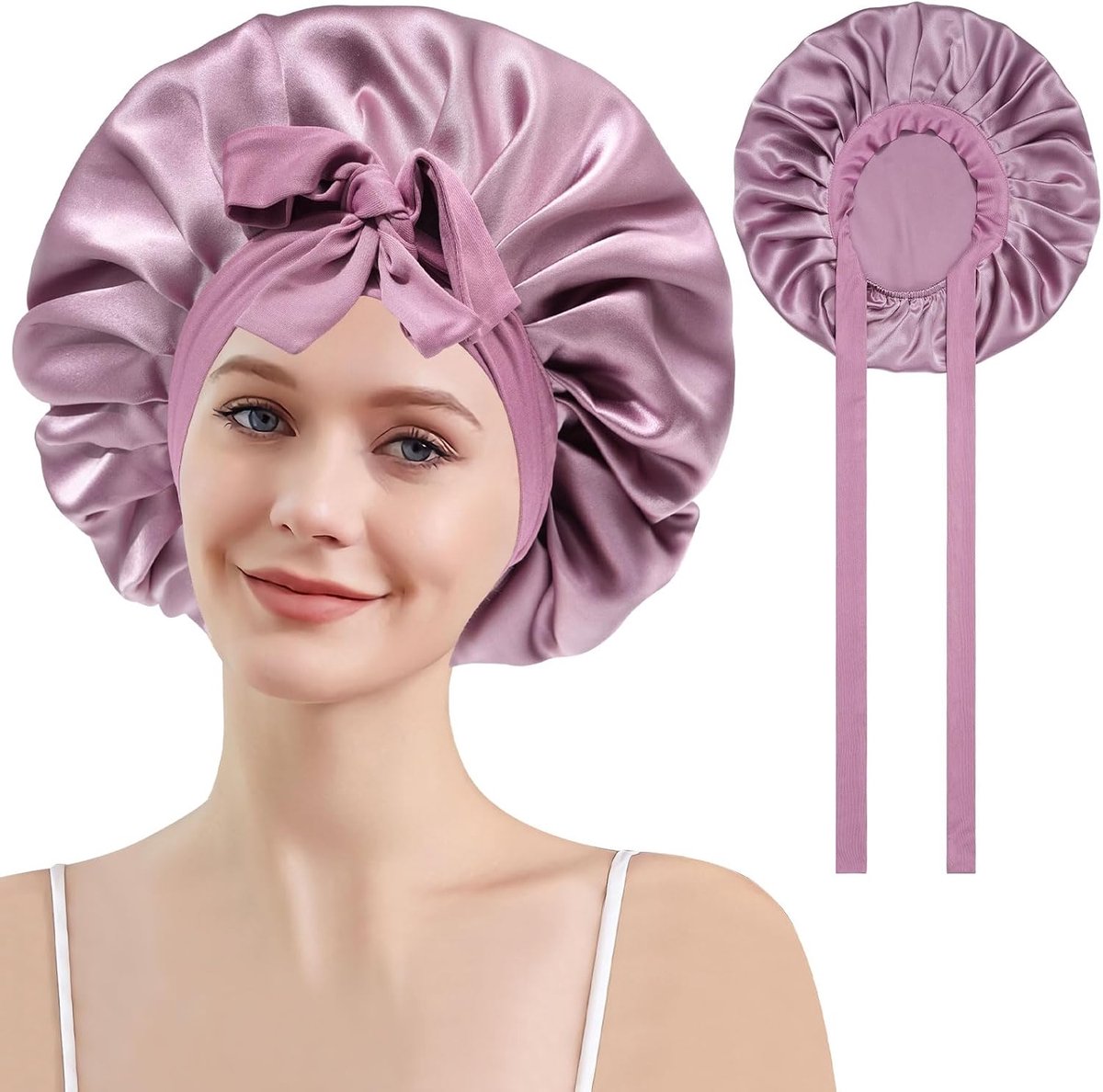 SnelShoppen - Zijden Slaapmuts voor Vrouwen - 100% Zijde Nachtcap, Haarbescherming, Nacht Hoed, Kleur Boonpasta, Ideaal voor Thuis en op Reis