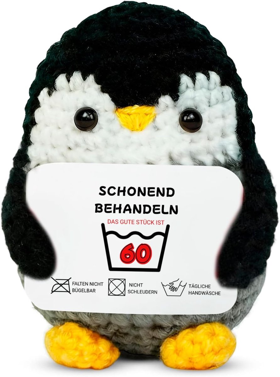 SnelShoppen - Grappige Pinguïn Cadeau voor 60e Verjaardag Man - Handgemaakt Gehaakt Figurobject - Humoristische Decoratie voor Feestelijke Gelegenhede