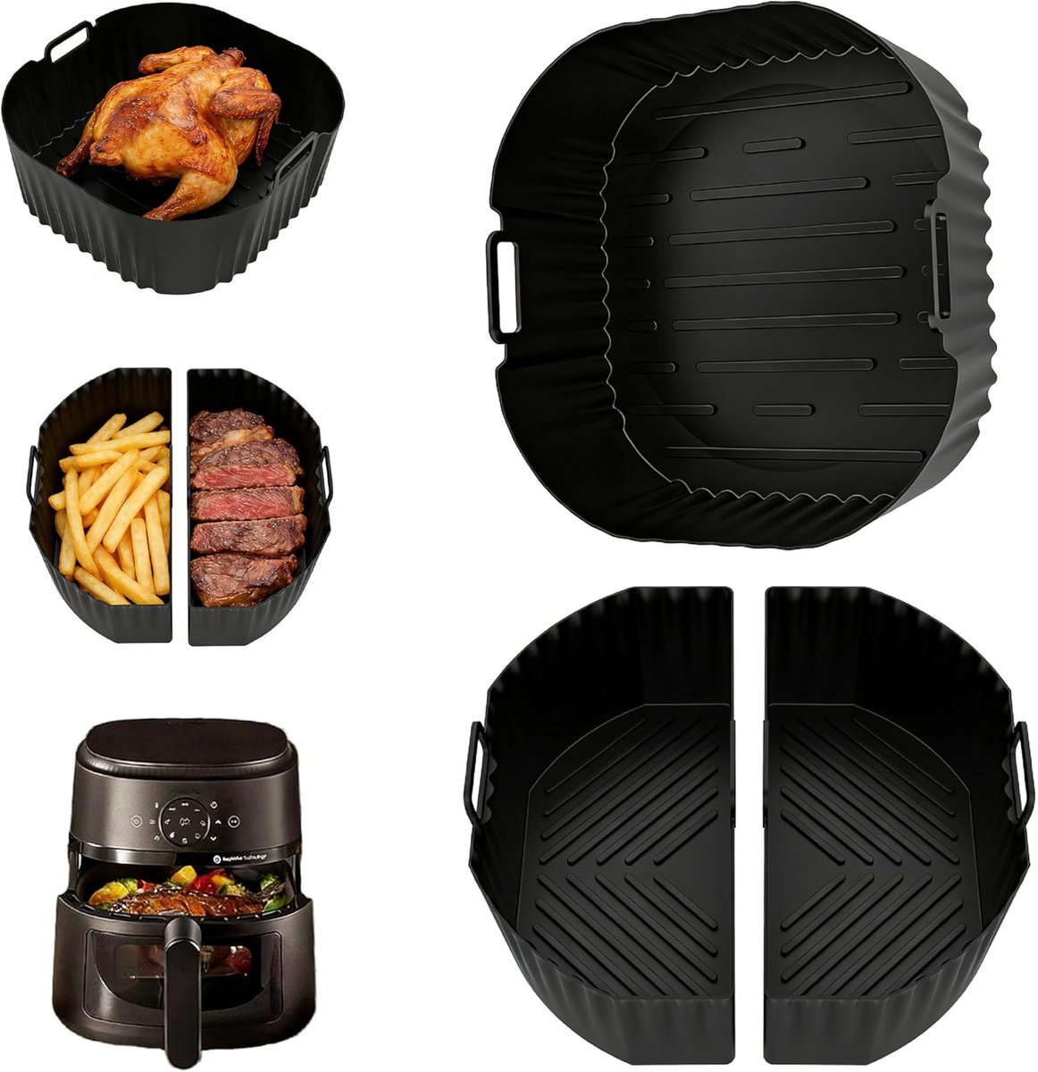 SnelShoppen - 3 Siliconen Vormen voor Heteluchtfriteuse - Vaatwasmachinebestendig, Herbruikbare Accessoires voor Koken en Bakken - Ideaal voor Vetarm
