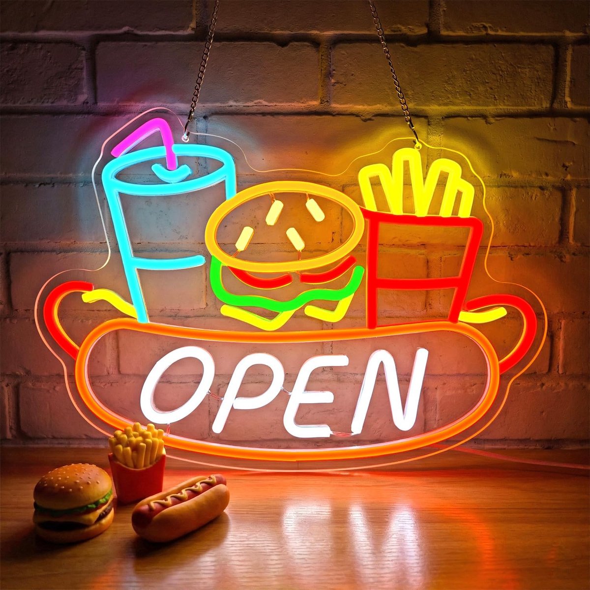 SnelShoppen - OPEN Neon Sign - Fast Food Neon Light - LED Licht voor Burgers, Frietjes, Drankjes en Hot Dogs - Perfect voor Restaurant, Cafe, Food Tru