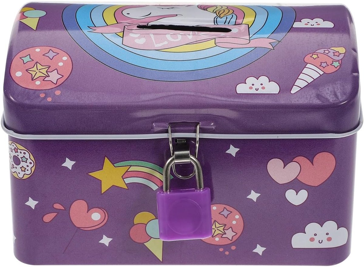 SnelShoppen - Unicorn Spaarpot Met Slot - Metalen Geldbox Voor Kinderen - Creatieve Piggy Bank - Paarse Spaarpot Voor Meisjes - Perfect Cadeau Voor Ve