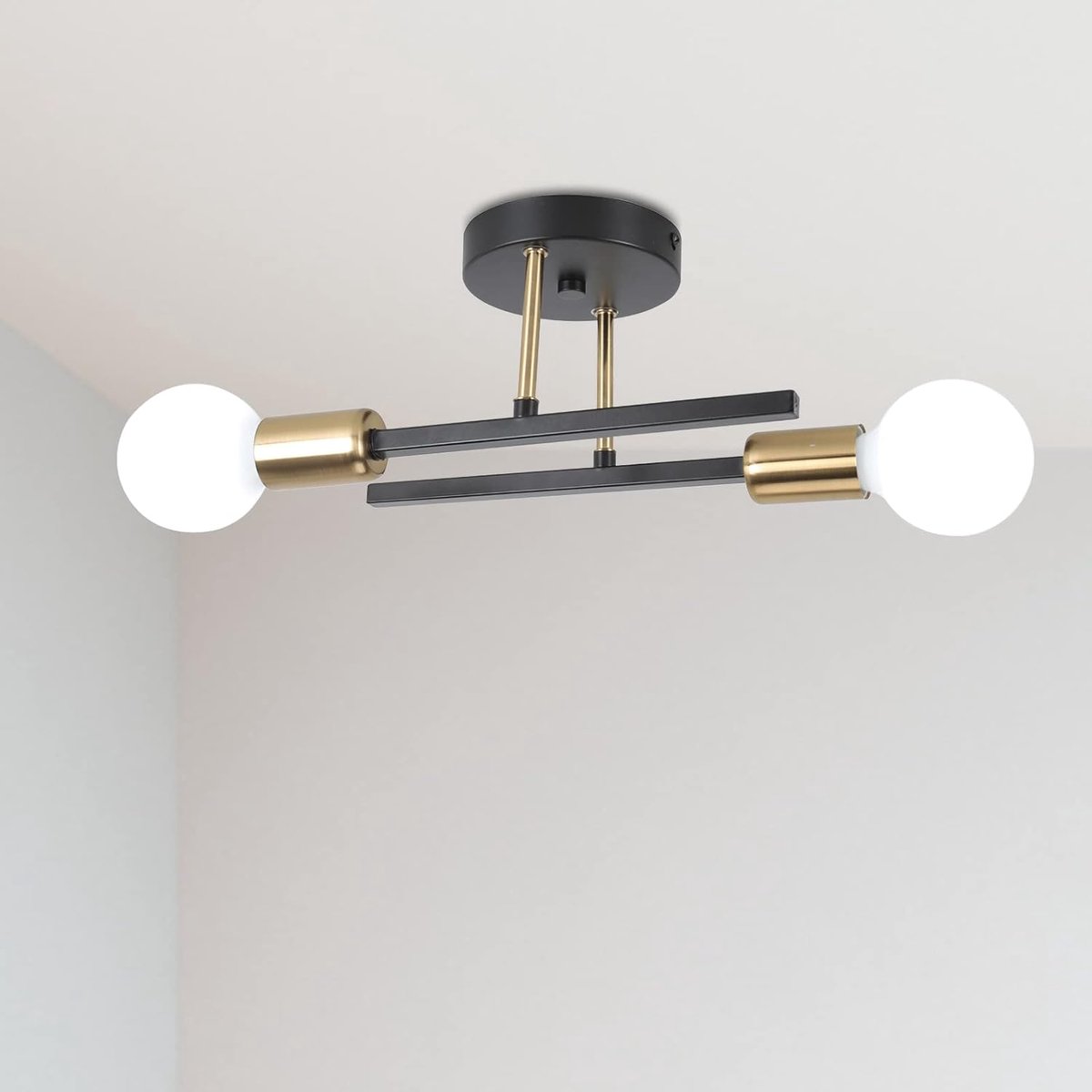 SnelShoppen - Industriële Plafondlamp - Zwarte-Gouden Hanglamp met E27 Fitting - Vintage Stijl - Geschikt voor Woonkamer, Hal, Keuken en Slaapkamer