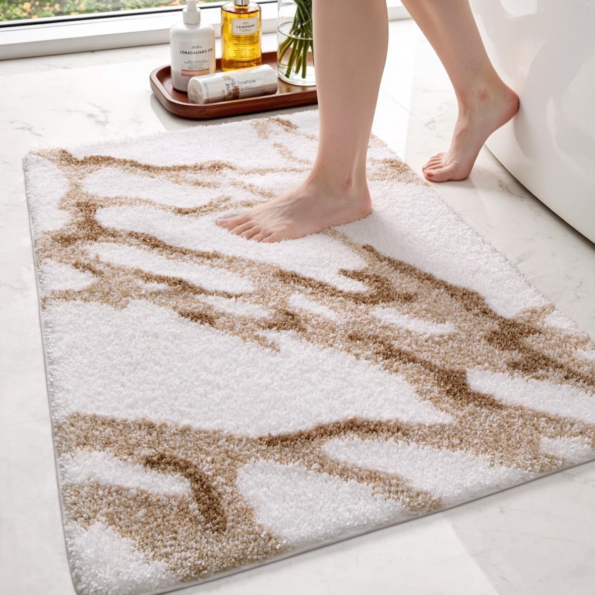 SnelShoppen - Badmat 44 x 76cm, Antislip Waterabsorberende Badmat Extra Zacht, Machinewasbare Badkamer Mat voor Badkamer, Douche en Bad, Wit