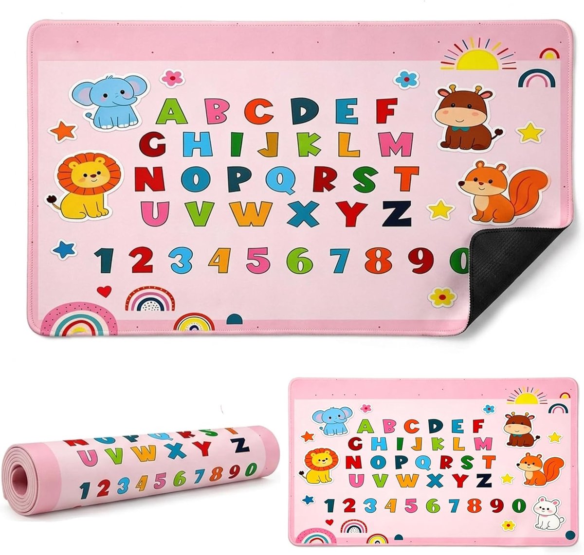SnelShoppen - Bureauonderlegger voor Kinderen, Leeronderlegger ABC Motief, Antislip, Afwasbaar, Tafelmat voor Jongens en Meisjes, 60 x 35 cm, Roze